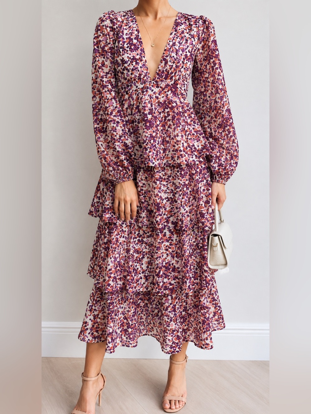 Pretty Lavish Ashton Tiered Ruffle Midi Dress Size 14 Wedding Travel Night Out